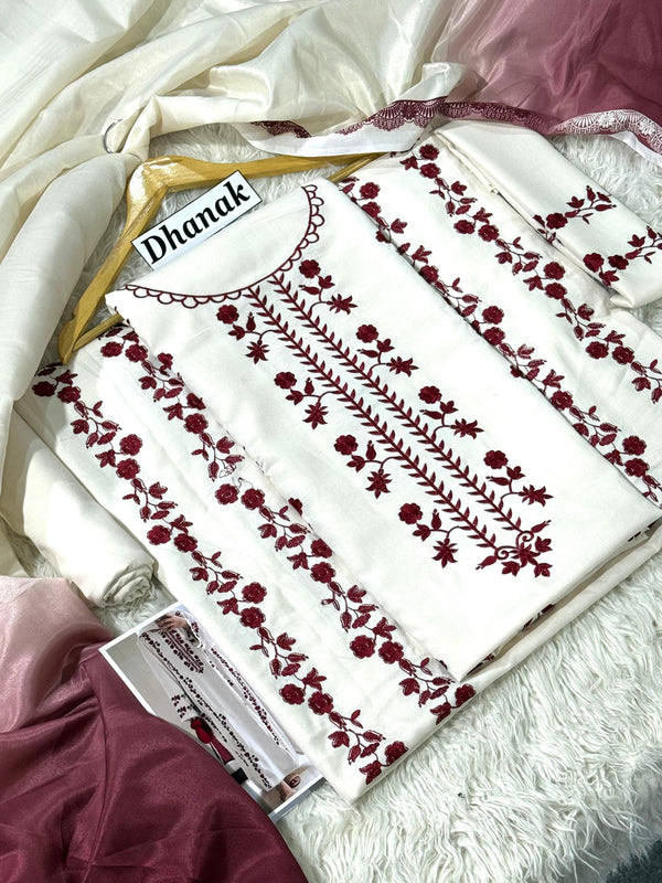 3PC DHANAK EMBROIDERED SUIT