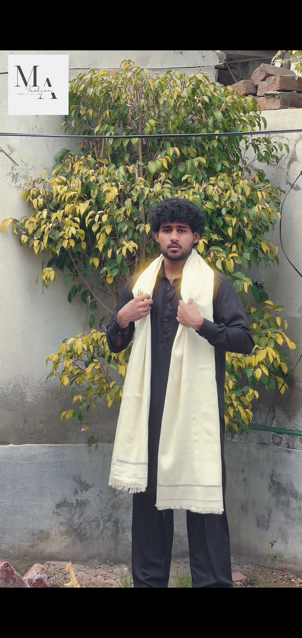 Cream Wool Blend Men Shawl